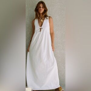 SABO HARA Elegant White Maxi Dress 100%cotton‎ size Large tall